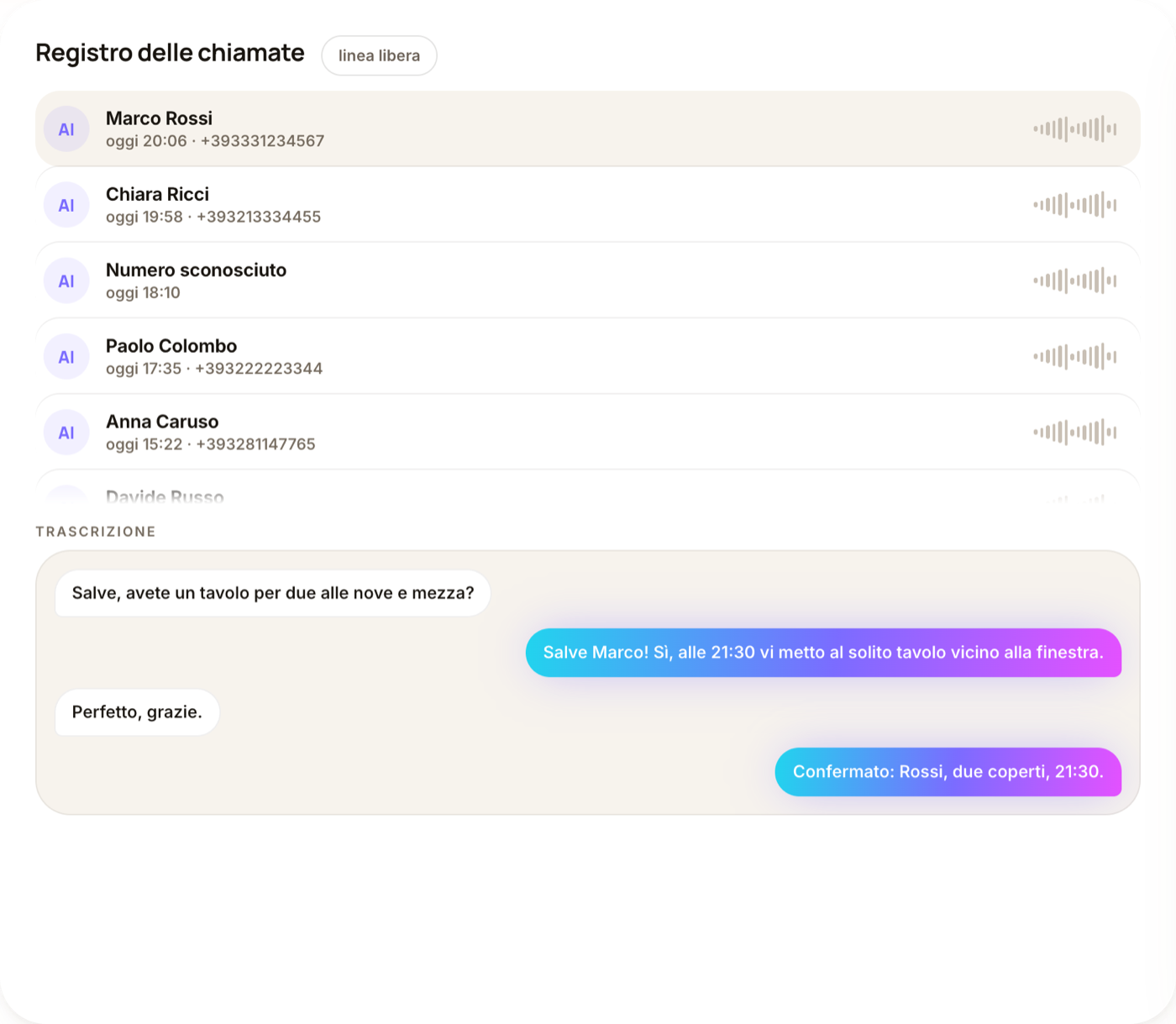 Il registro delle chiamate